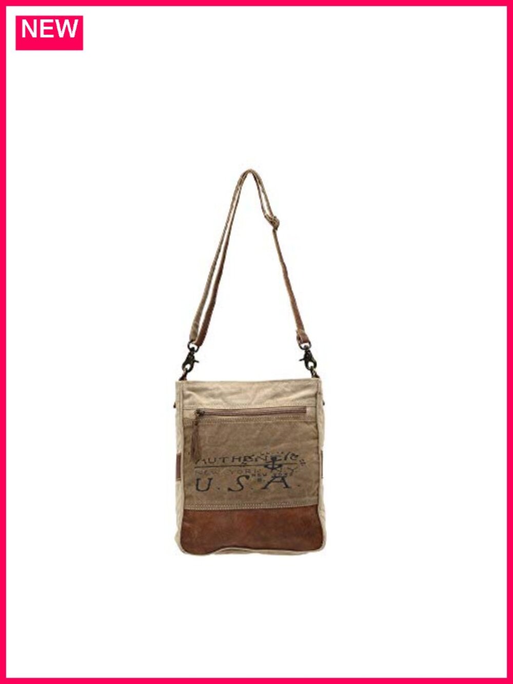Canvas Western Crossbody Purse with Genuine Leather Strap Hobo Handbag